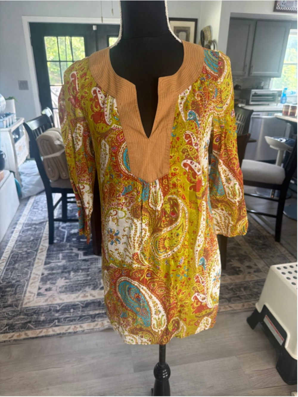Women's ECCOCI Green Red Paisley Tunic Top Size 2